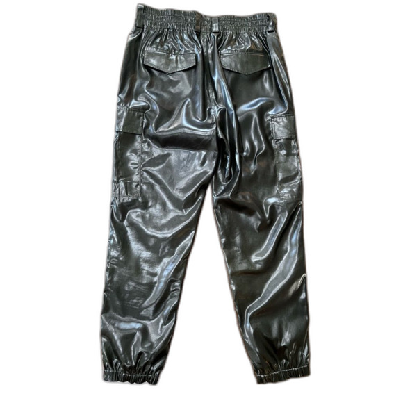 RTA Jinni High-Rise Coated Glossy Cargo Jogger Pants Olive Japanese Fabric M - Picture 3 of 12